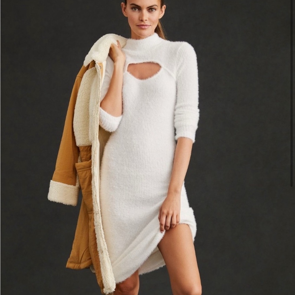Anthropologie White Long Sleeve Dress